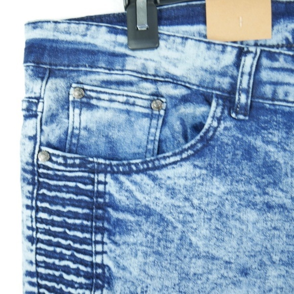 Rok Mens Sz 34 Acid Wash Moto Biker Jean Shorts - Picture 4 of 8